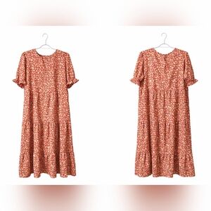 Floral Red Dress with Short Sleeves (4)